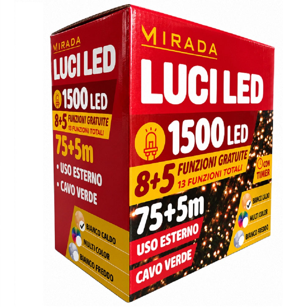 Luci di Natale 1500 Led Bianco Caldo Cavo Verde