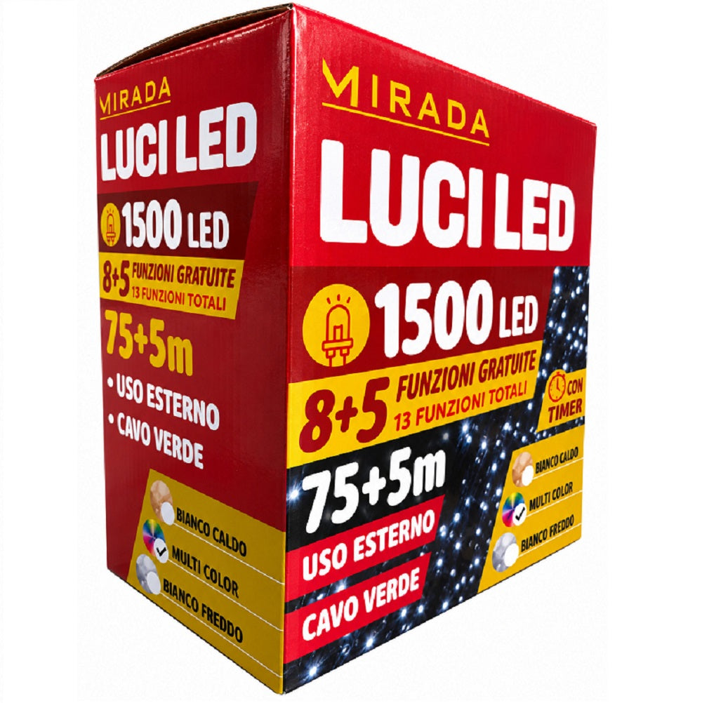 Luci di Natale 1500 Led Bianco Freddo Cavo Verde