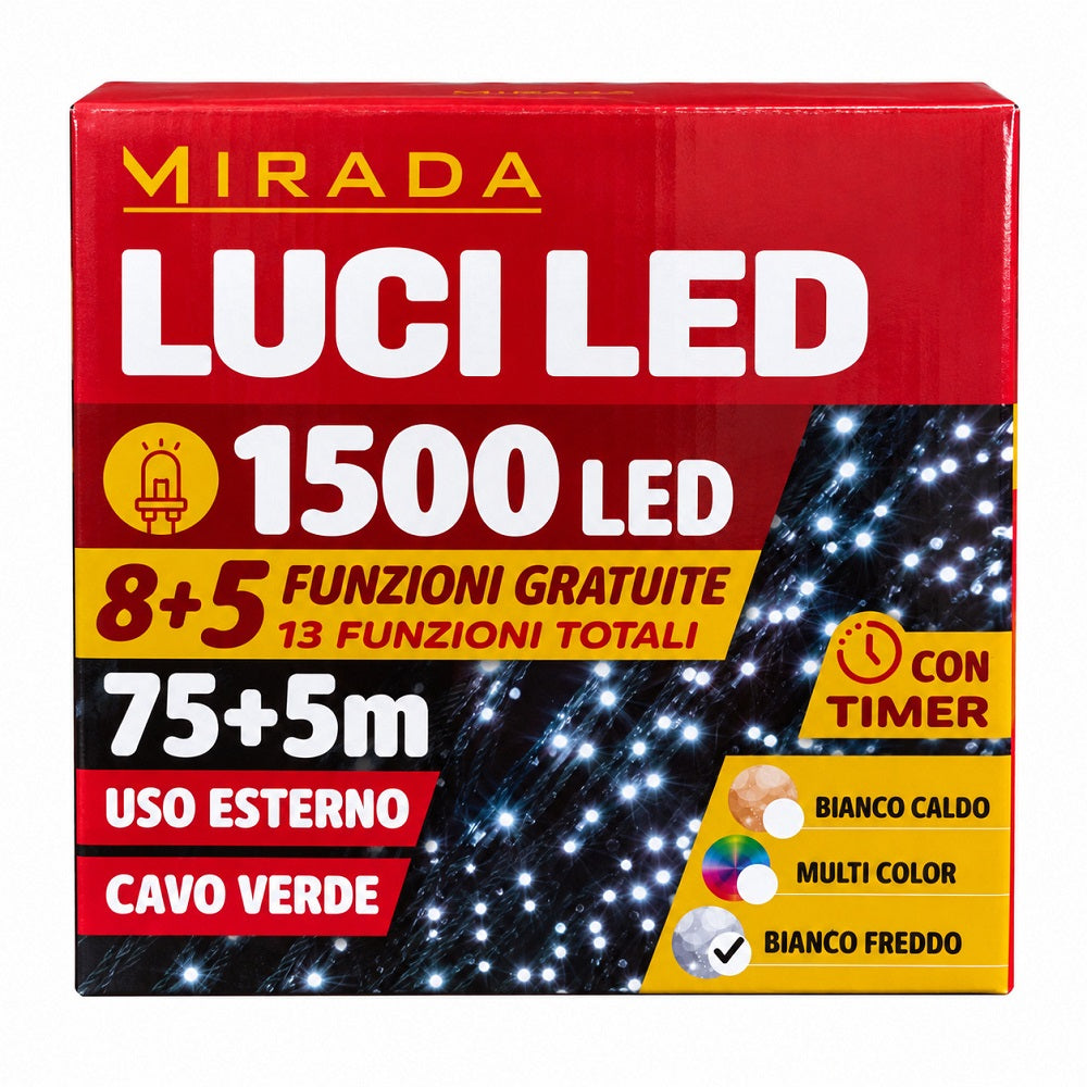 Luci di Natale 1500 Led Bianco Freddo Cavo Verde - immagine 3