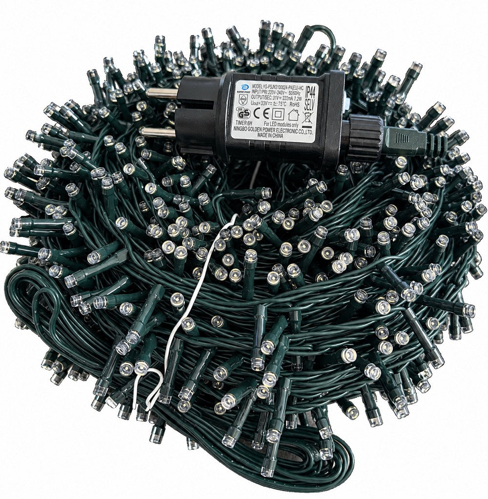 Luci di Natale 1500 Led Bianco Freddo Cavo Verde - immagine 4