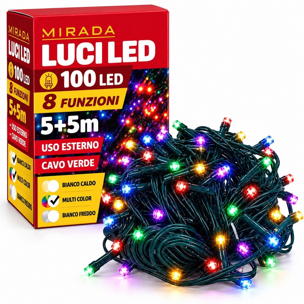 Luci di Natale 100 Led Multicolor Cavo Verde - immagine 2