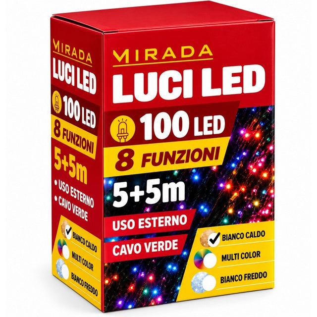 Luci di Natale 100 Led Bianco Caldo Cavo Verde