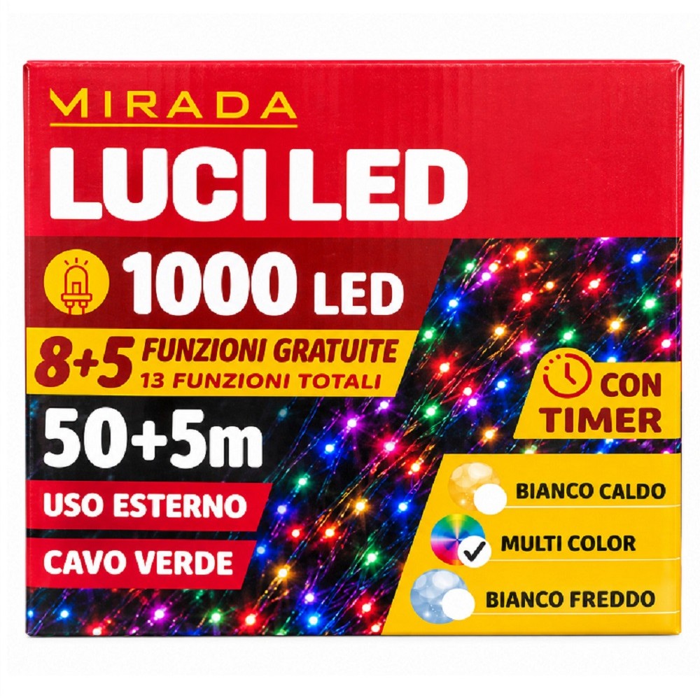 Luci di Natale 1000 Led Multicolor Cavo Verde - immagine 3