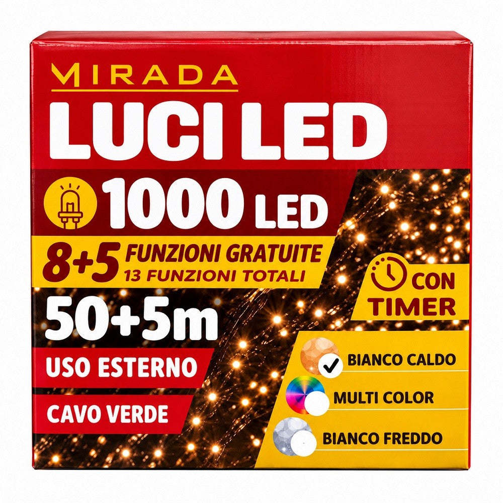 Luci di Natale 1000 Led Bianco Caldo Cavo Verde - immagine 3