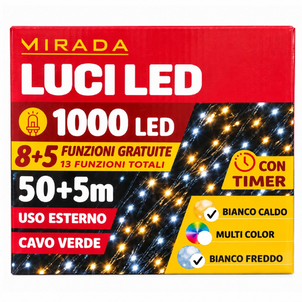 Luci di Natale 1000 Led bianco caldo/freddo cavo verde - immagine 3