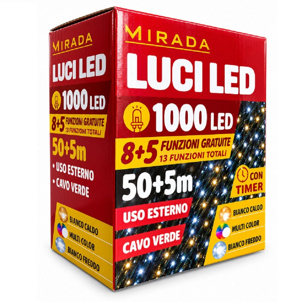 Luci di Natale 1000 Led Bianco Freddo Cavo Verde
