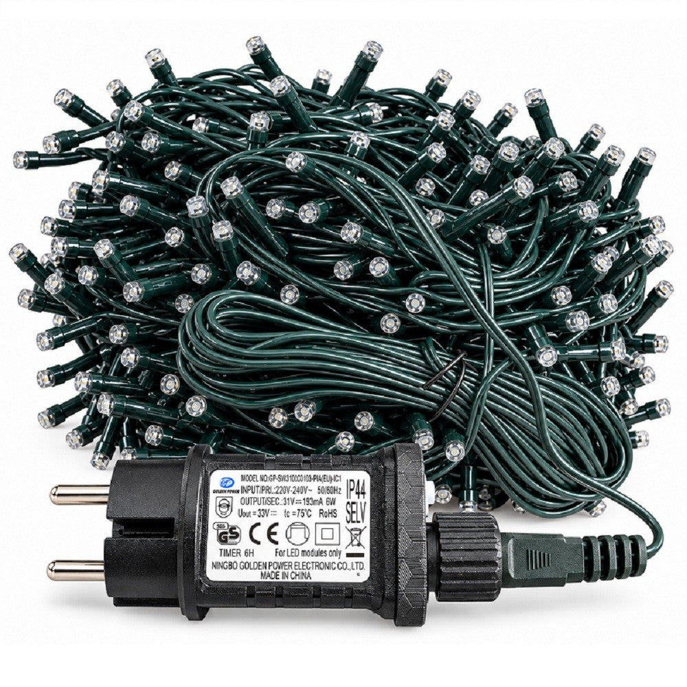 Luci di Natale 1000 Led Bianco Freddo Cavo Verde - immagine 4
