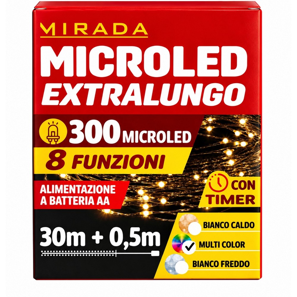 Luci di Natale 300 Microled a Batteria Multicolor 30X0,5 mt - immagine 3