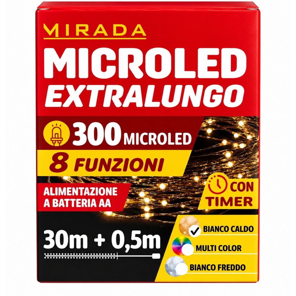 Luci di Natale 300 Microled a Batteria Bianco Caldo 30X0,5 mt - immagine 3