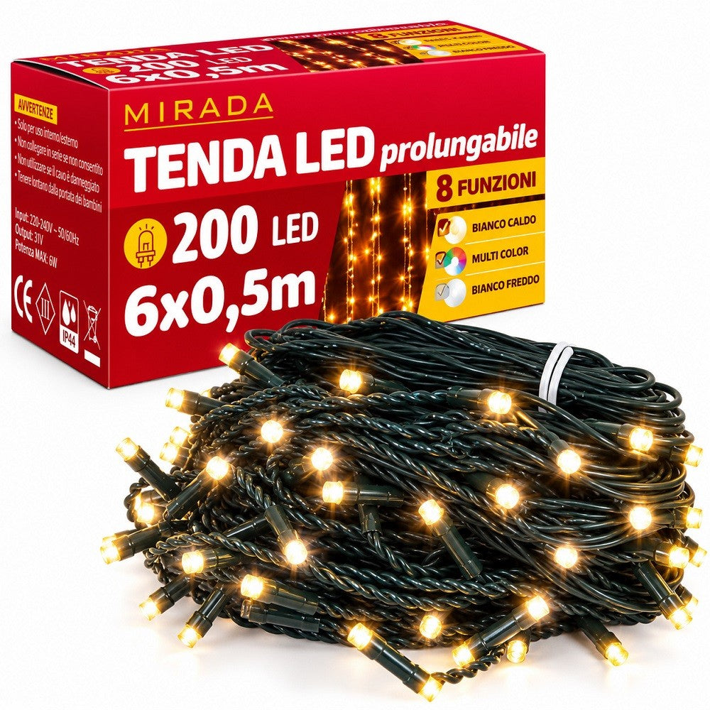 Tenda 200 Led Prolungabile Bianco Caldo - immagine 2