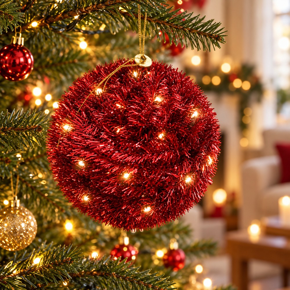 Palla di Natale Decorativa Rossa Con luci - immagine 2