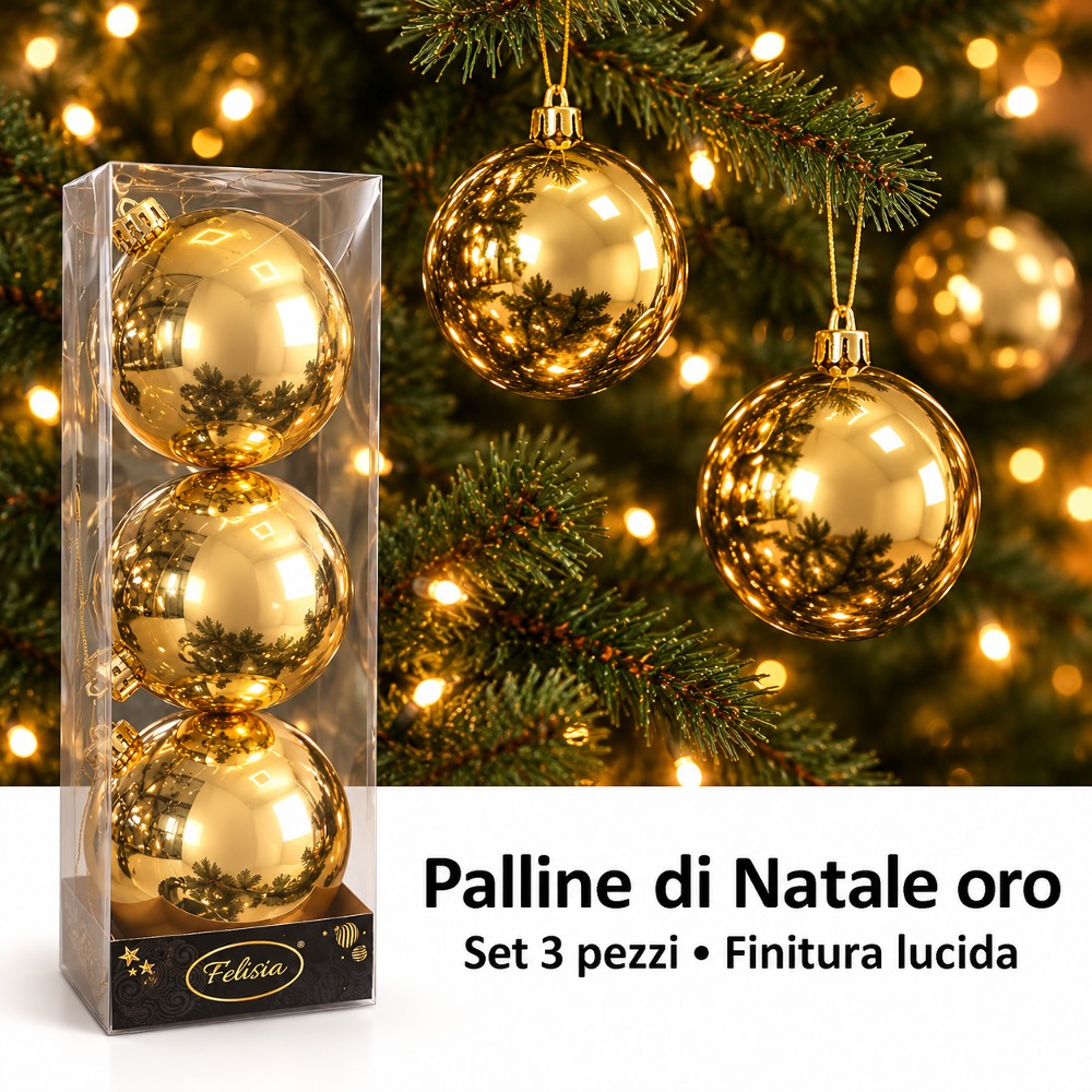 Pallina di natale Oro 12 cm set 3 pz lucide