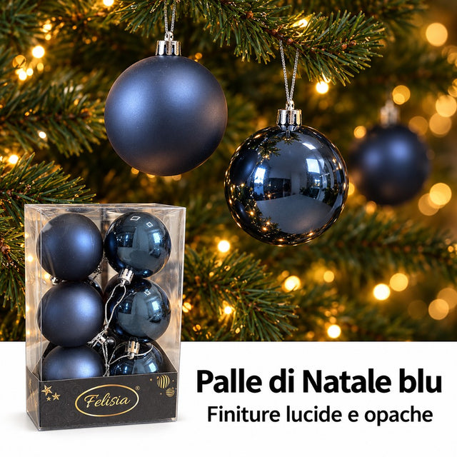 Pallina di natale blu 6 cm set 12 pz lucide/opache