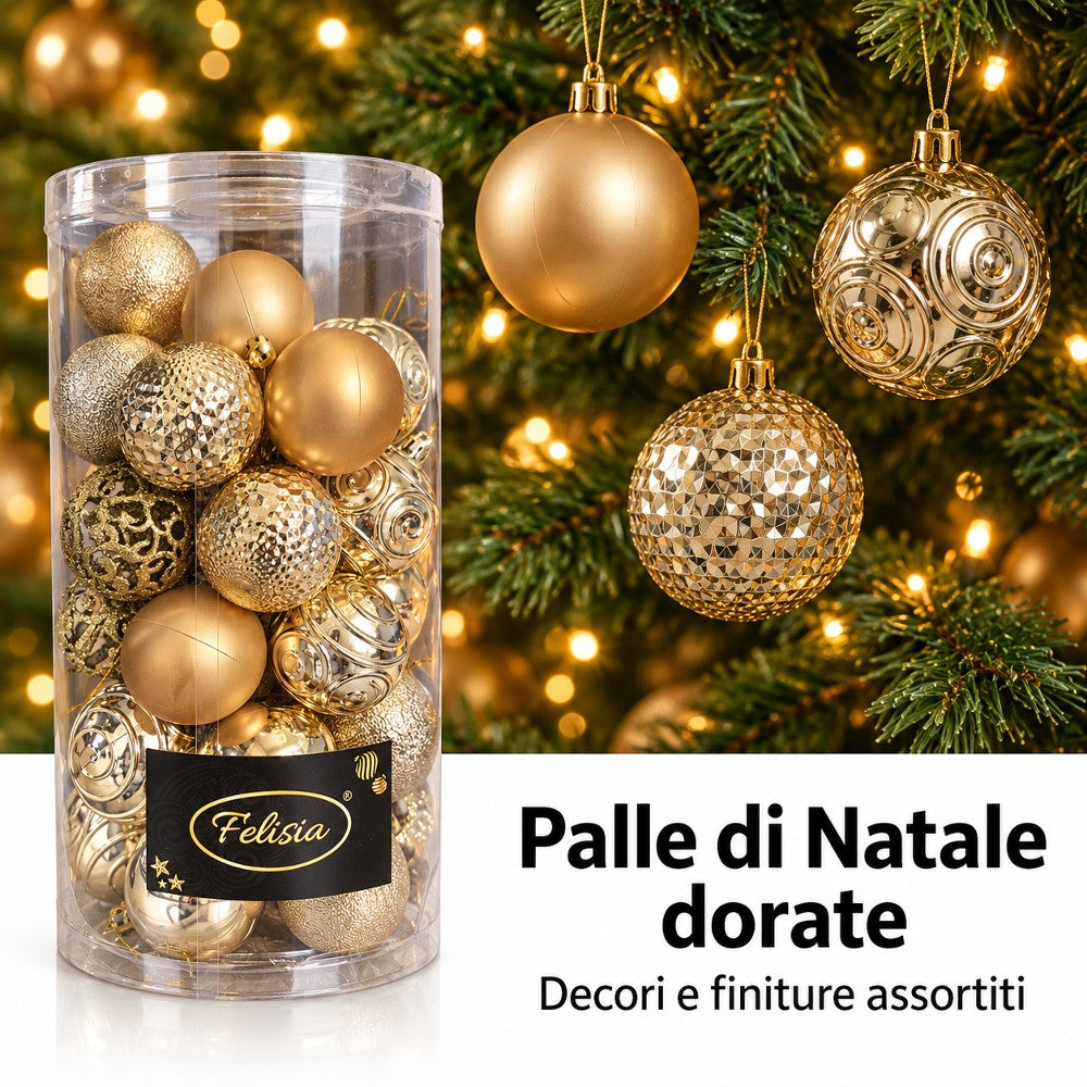 Pallina di natale oro 6 cm set 36 pz decori assortiti