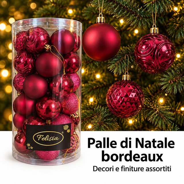 Pallina di natale Burgundy 6 cm set 36 pz decori assortiti