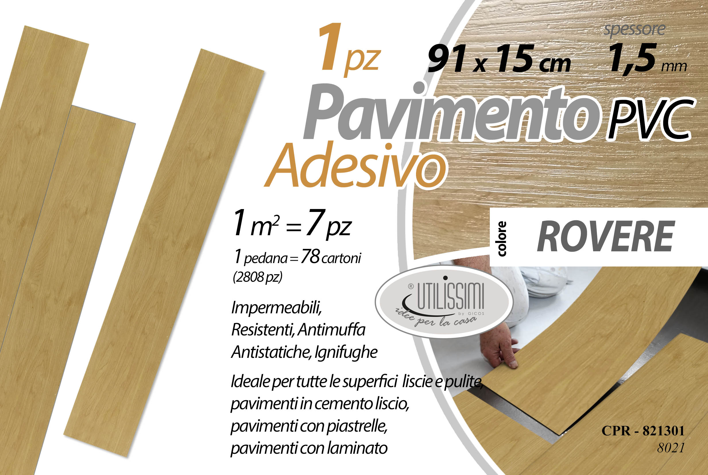 PAVIMENTO PVC ADESIVO BIANCO 2 mm 1 STRIP RESA 3,340 m²/PACCO
