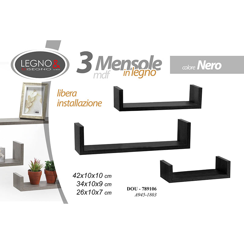 S/3 Mensole Nero 42/34/26 A945/18