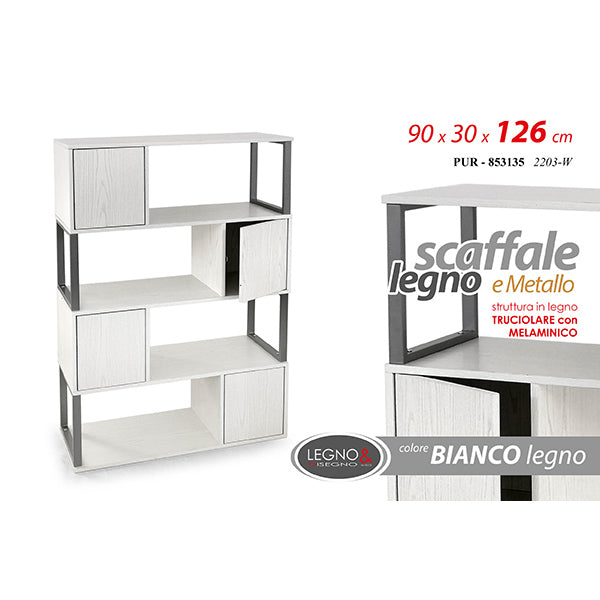 Scaffale Legno E Metallo Bianco 90x30x126cm