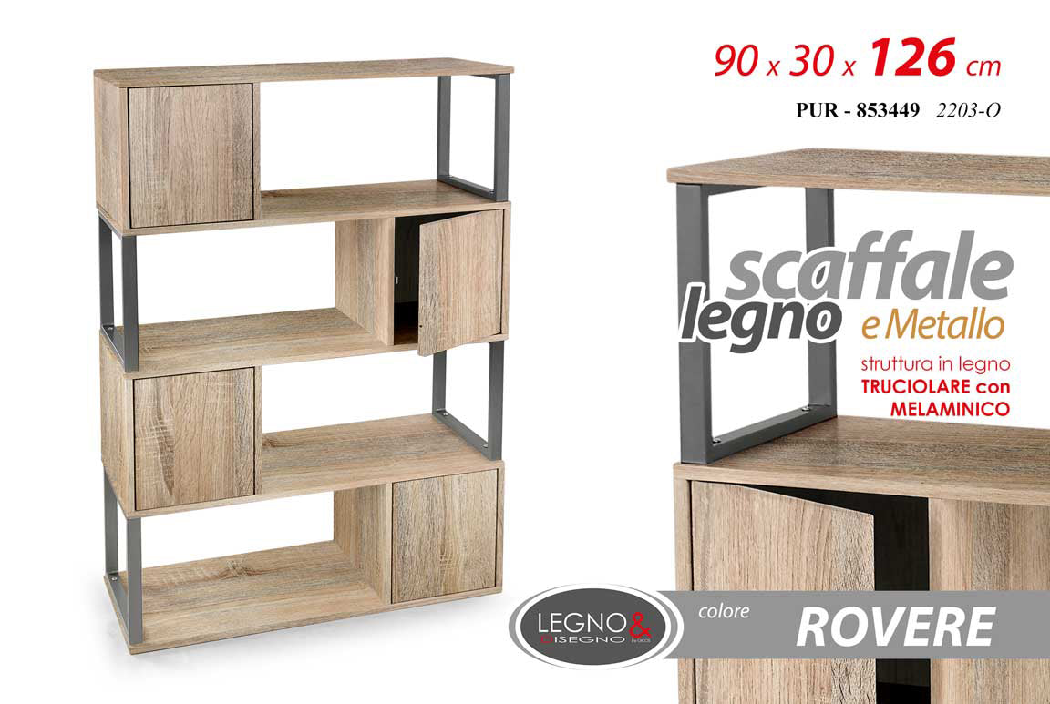 Scaffale Legno E Metallo Rovere 90x30x126cm