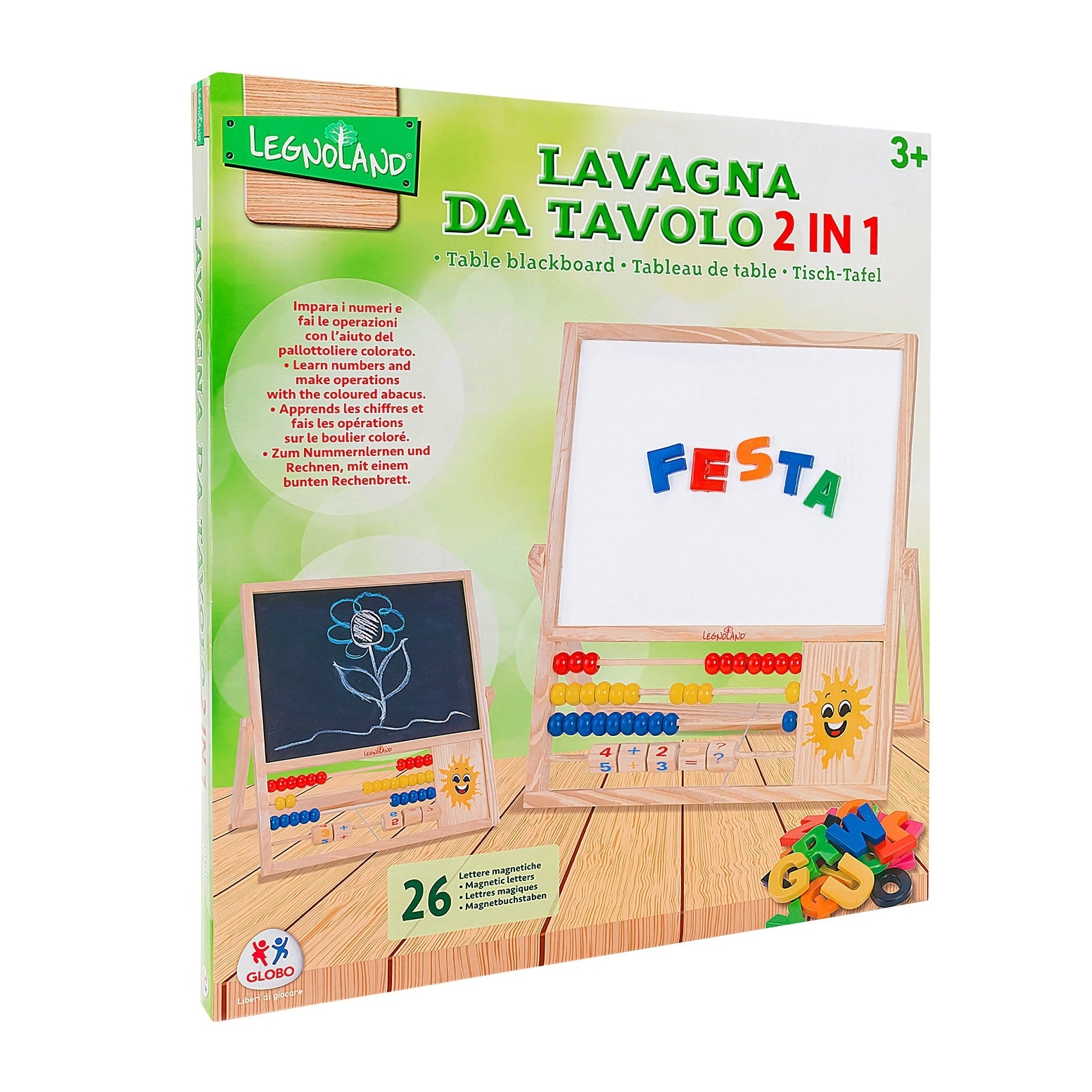 Lavagna in legno bifacciale XL per bambini con le lettere magnetiche  Leomark IT