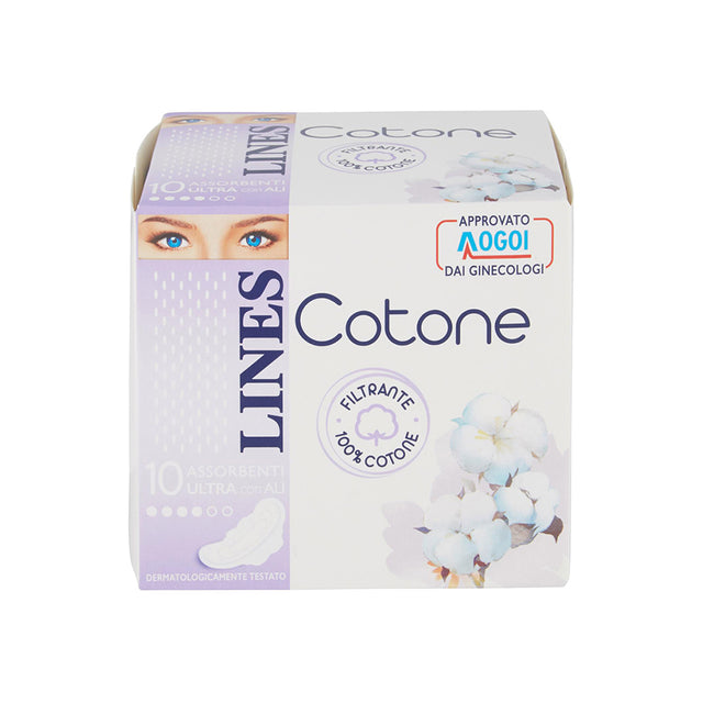 immagine-1-lines-assorbenti-cotone-10pz-ali-giorno-lines-ean-8001480034501