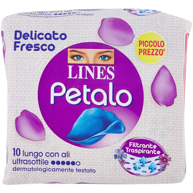 immagine-1-lines-assorbenti-lines-petalo-10pz-ultra-lungo-con-ali-ean-8001480401488