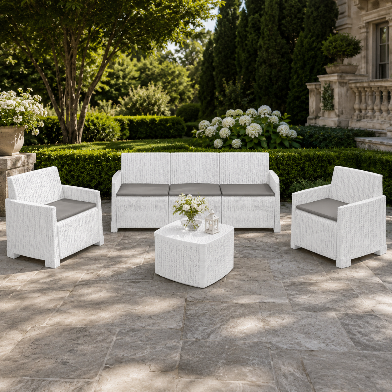 Set Giardino Garda In Resina Rattan Bianco