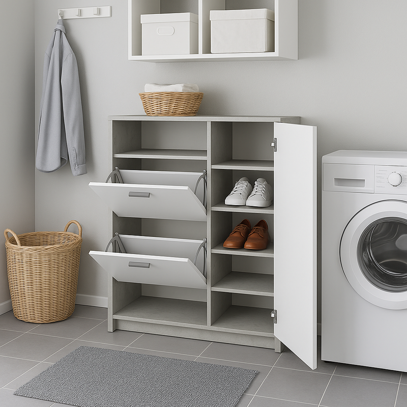 Scarpiera Niki 3 Ante Cemento-Bianco 91,5x27x94 Cm