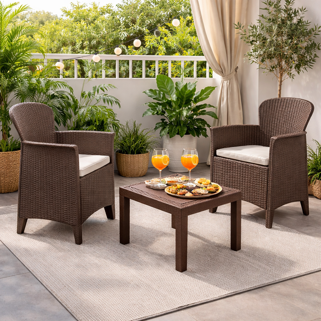 Set Da Giardino Akita In Resina Rattan Moka