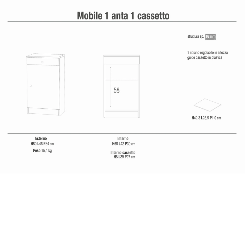 Armadietto Scaroiera SCILLA 1 ANTA E 1 CASSETTO