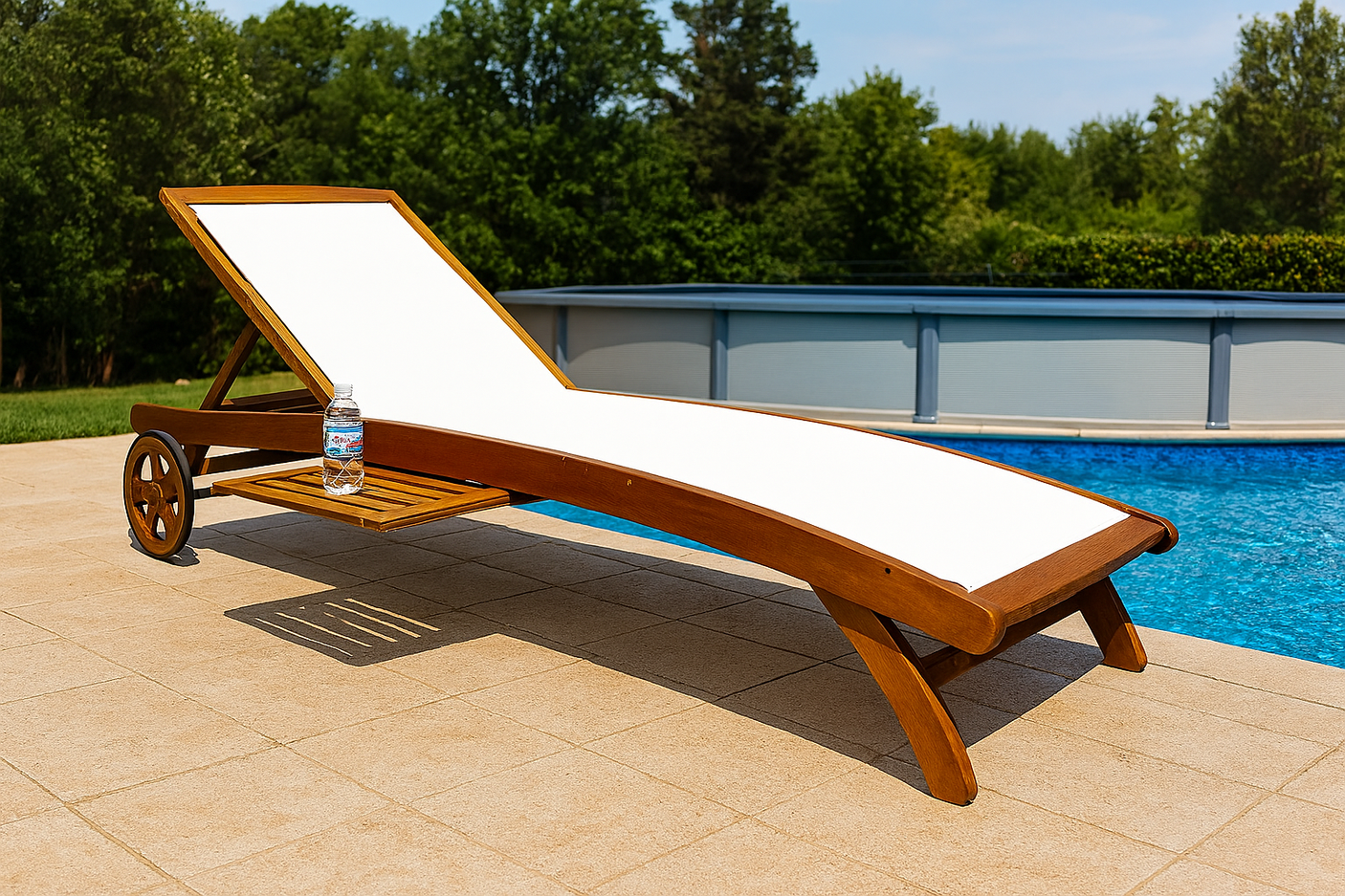 Lettino Prendisole Texty In Acacia Con Ruote