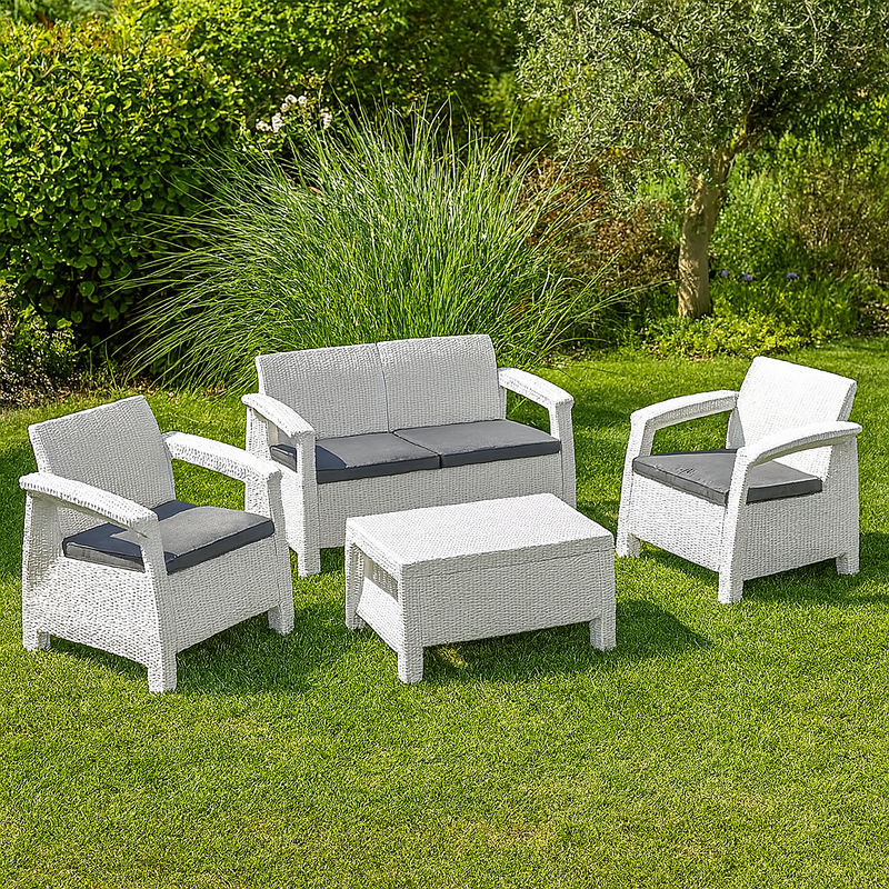 Set Salotto Bolsena In Resina Rattan Bianco