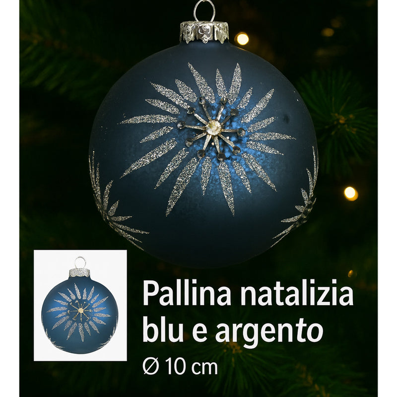 christmas collection pallina di natale blu e argento 10 cm ean 8055329240042