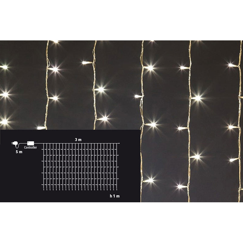 christmas tenda 192 led 8 funzioni ip64 3x1m bianca calda ean 8032089245159