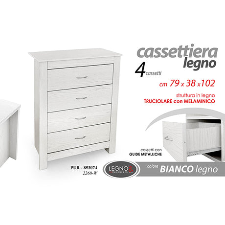 gicos cassettiera legno 4 cassetti bianca 79x38x102 cm ean 8025569853074