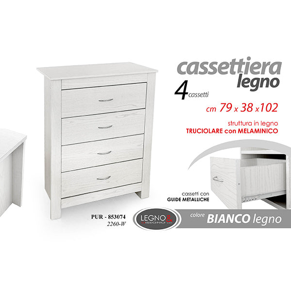 gicos cassettiera legno 4 cassetti bianca 79x38x102 cm ean 8025569853074