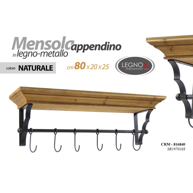 gicos mensola appendino da parete 6 ganci in metallo 80x20x25 cm ean 8025569816840