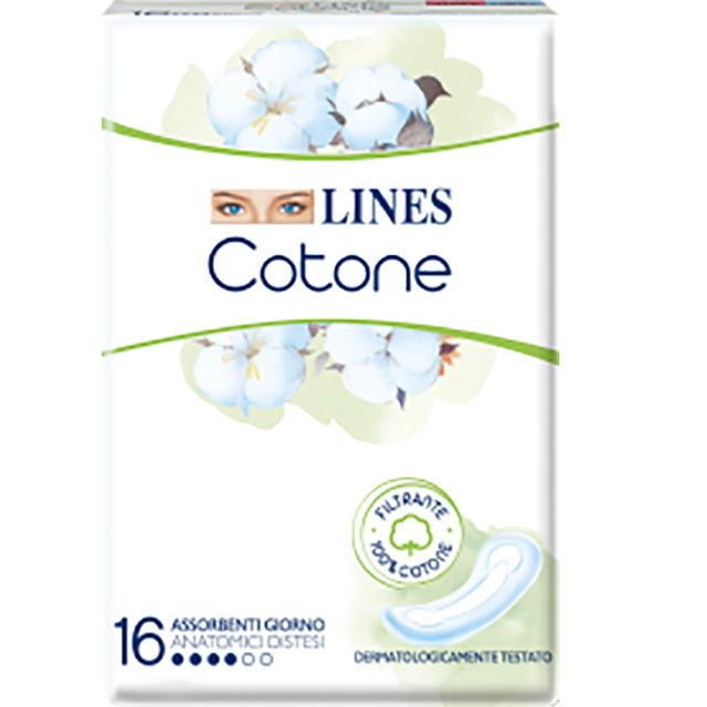 immagine-1-lines-assorbente-cotone-16-pz-disteso-giorno-lines-ean-8001480054547