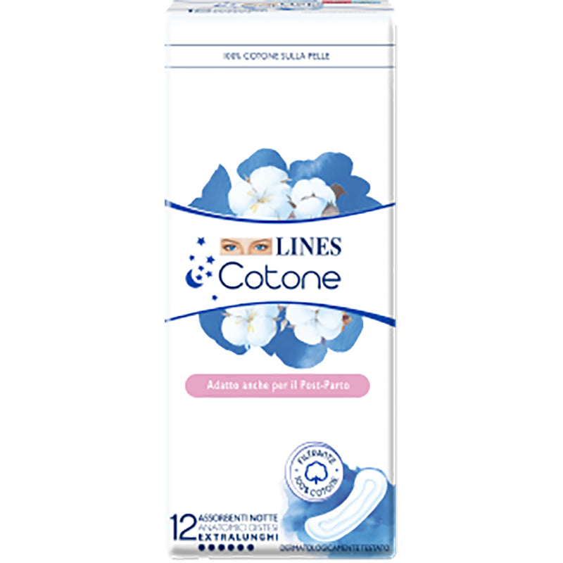 immagine-1-lines-assorbenti-cotone-12-pz-disteso-notte-lines-ean-8001480054554