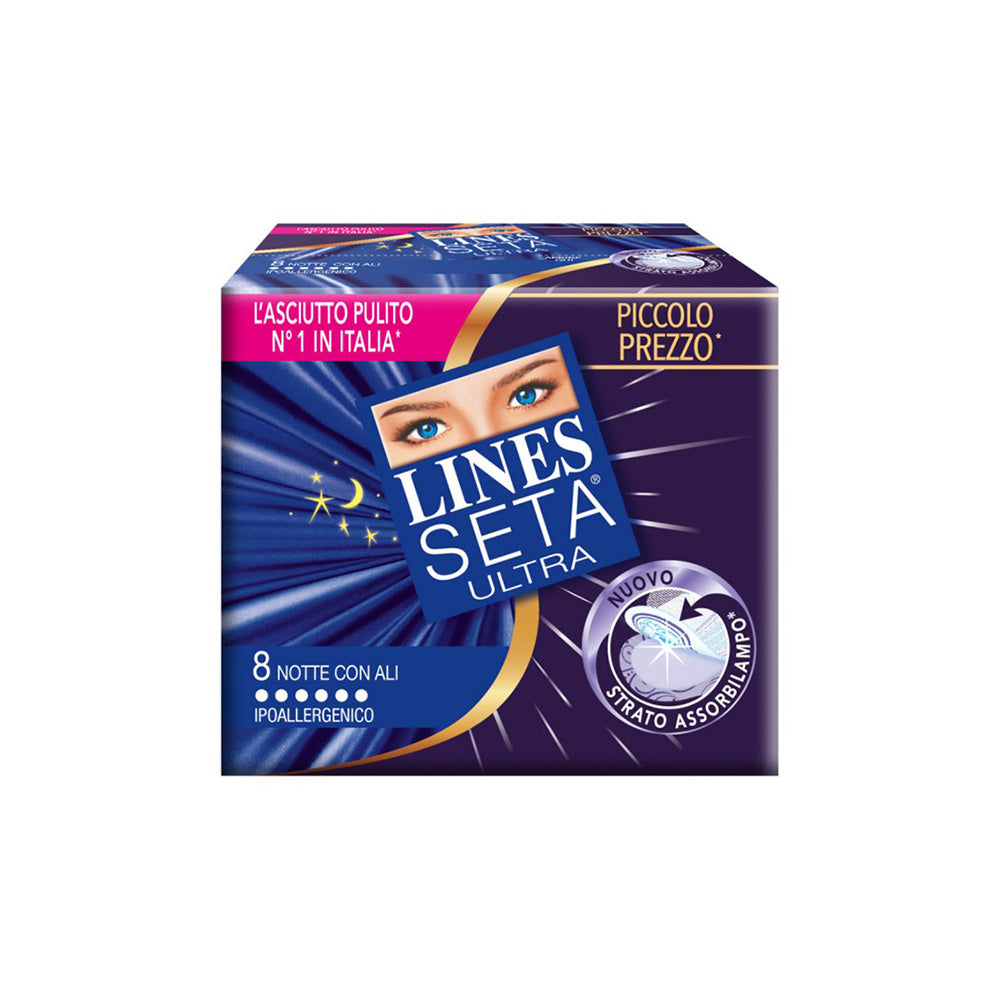 immagine-1-lines-assorbenti-seta-ultra-8-pz-notte-lines-ean-8001480034990