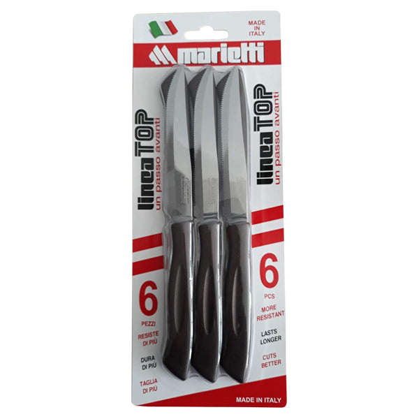 Set 6 Coltelli da Bistecca Punta Affilata Manico Rivettato Nero - Lame Inox Set 6 Coltelli da Bistecca Punta Affilata Manico Rivettato Nero - Lame Inox
