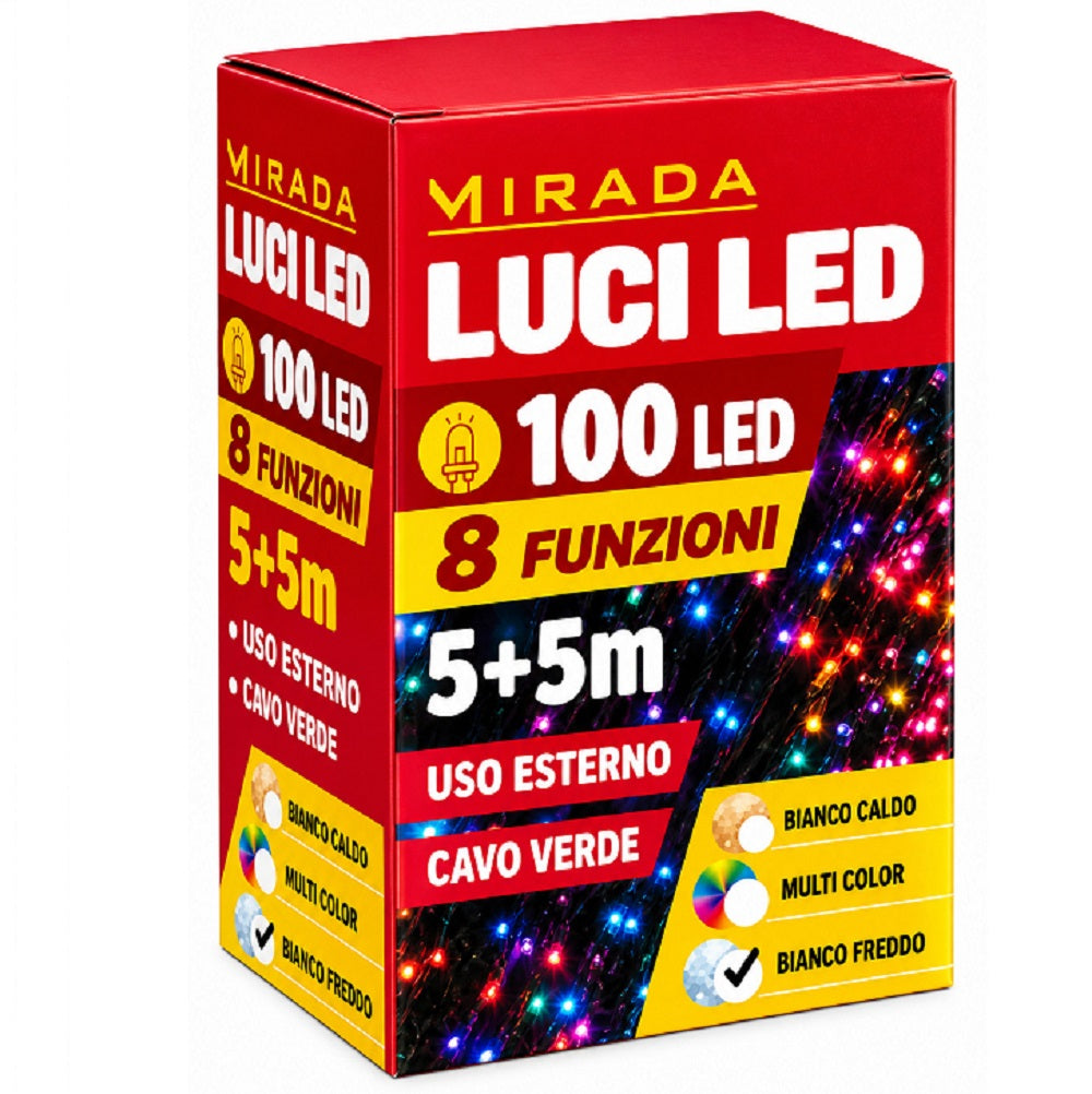 mirada luci di natale 100 led bianco freddo cavo verde ean 8051944716726