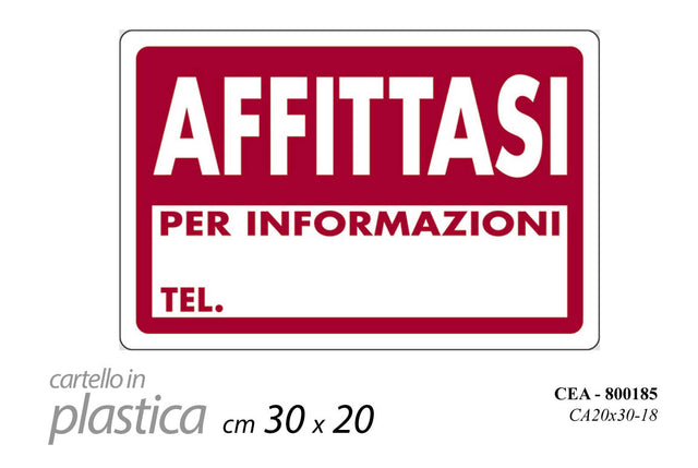 nbr cartello affittasi 20x30cm 800185 ean 8002255800185