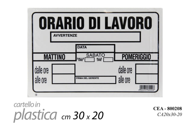 nbr cartello orario di lavoro 20x30cm ean 8034048400258