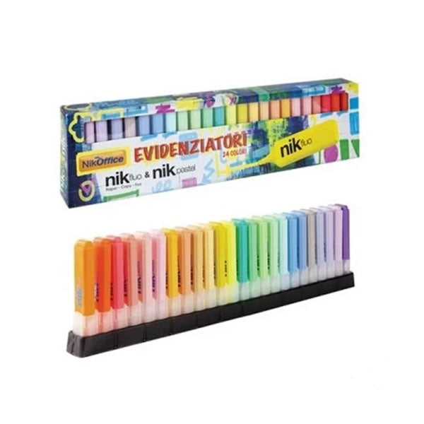 nikoffice evidenziatori 24 colori 8 fluo 16 pastello ean 8051818004478