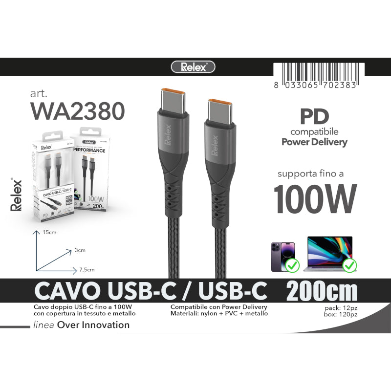 relex cavo usb cusb c 100watt 2mt ean 8033065702383