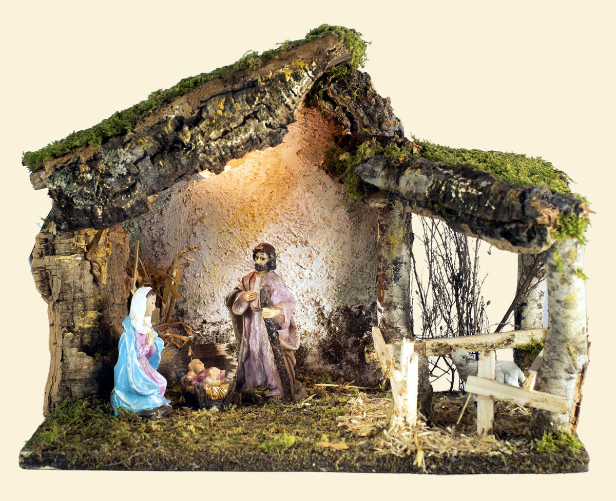 rossi rosa capanna con nativita e luci per presepe 33x18x24 cm ean 8018623824455