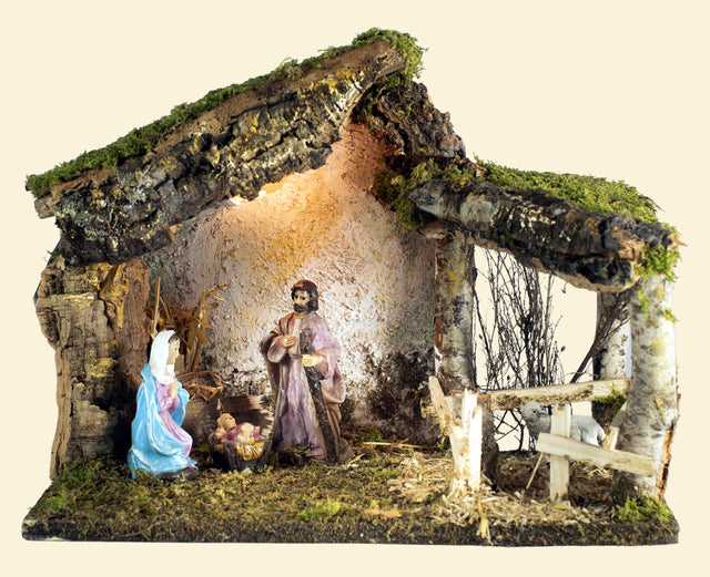 rossi rosa capanna con nativita e luci per presepe 33x18x24 cm ean 8018623824455