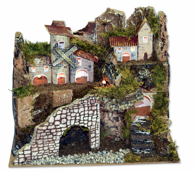 rossi rosa paesaggio per presepe con luci 28x15x20 cm ean 8018623113870