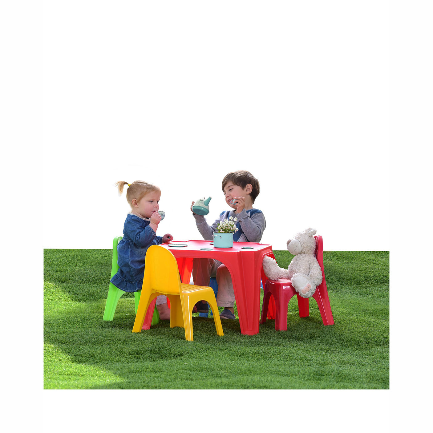 Geuther SET50 Pepino - Set 4 Pezzi Per Cameretta: Tavolo, 2 Sedie E Cassapanca, Legno Naturale, Da 12 Mesi A 6 Anni